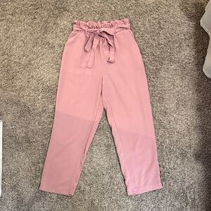 SHEIN Mauve/pink Paperbag tie- Waist Trousers